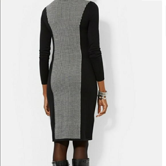 Lauren Ralph Lauren Sm Black White Sweater Dress Turtleneck Houndstooth Pullover - Picture 2 of 12